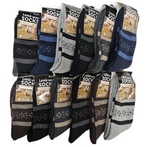 Men’s Lamb Wool Thermal Crew Socks 12 Pack – Warm Winter Striped Work & Hiking